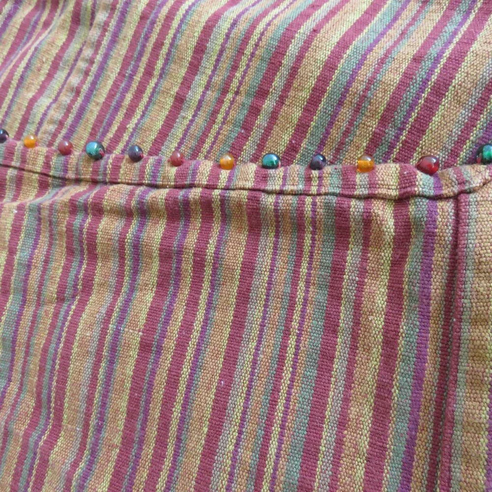 VINTAGE PIER 1 IMPORTS Cotton Woven Multicolor Stripe Beaded Placemats Boho X6